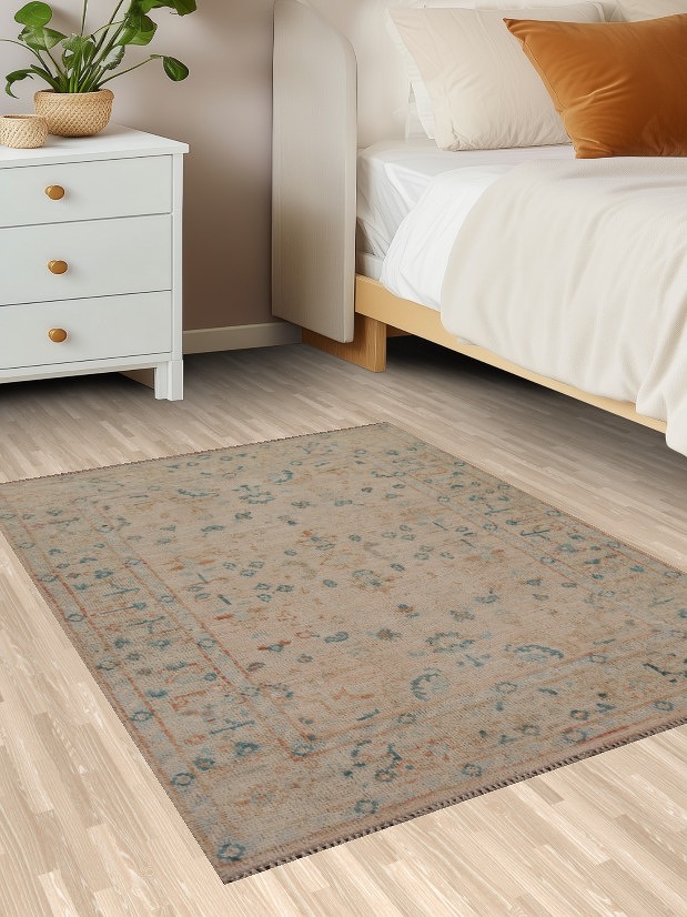 Vegetable Dye Oushak Turkish Wool Rug 3x4