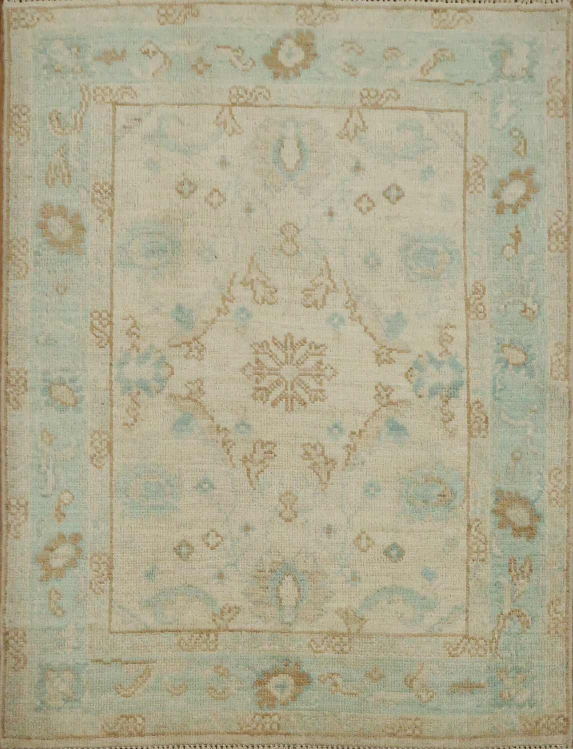Geometric Wool Oushak Turkish Area Rug 3x4