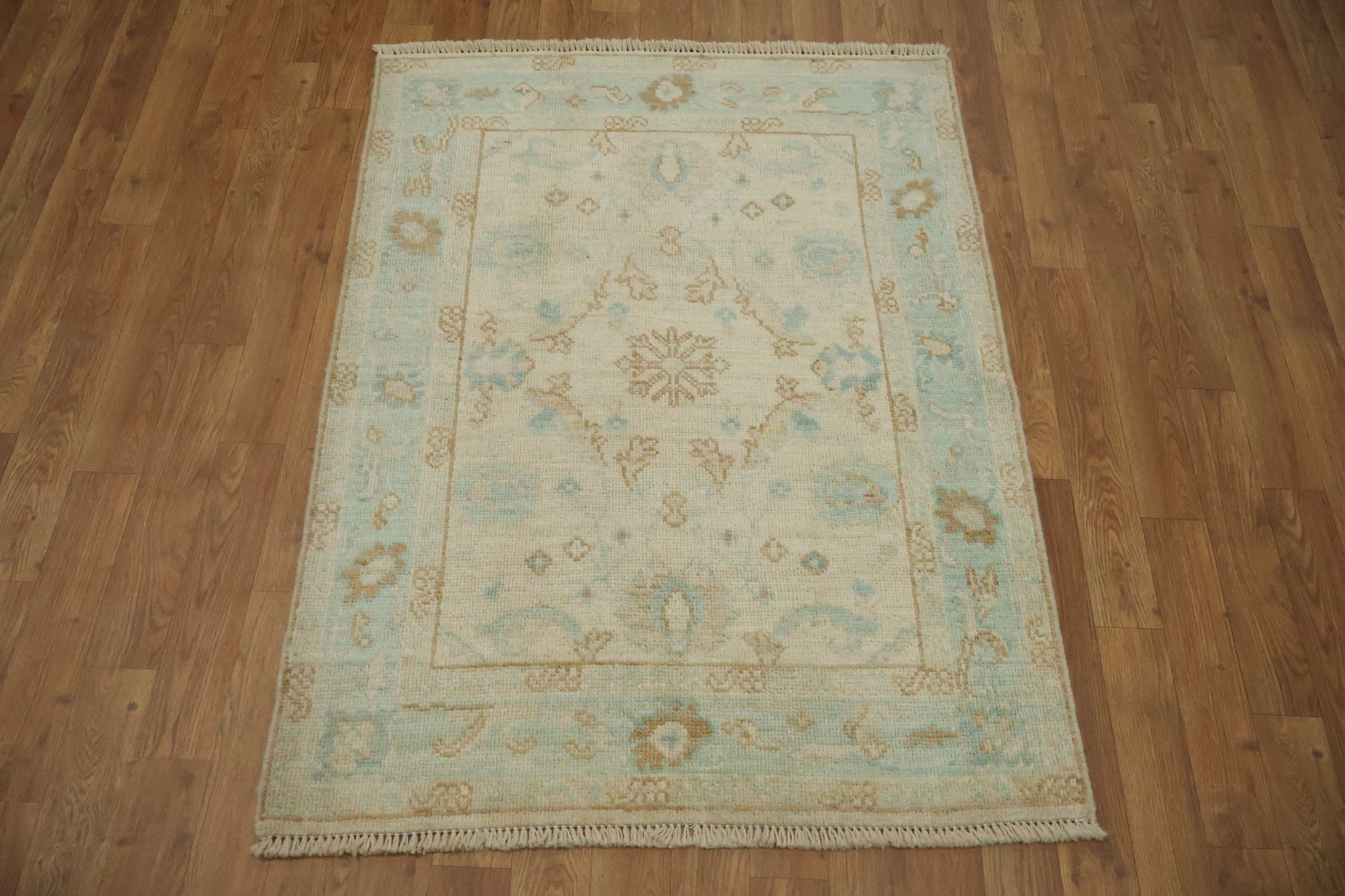 Geometric Wool Oushak Turkish Area Rug 3x4