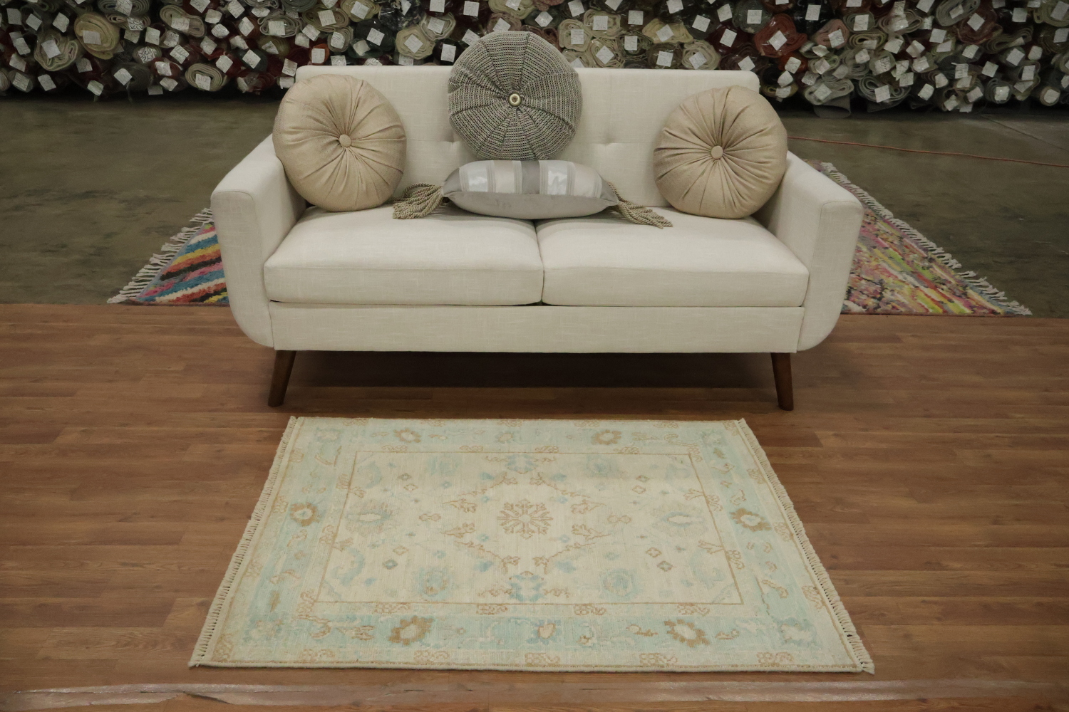 Geometric Wool Oushak Turkish Area Rug 3x4