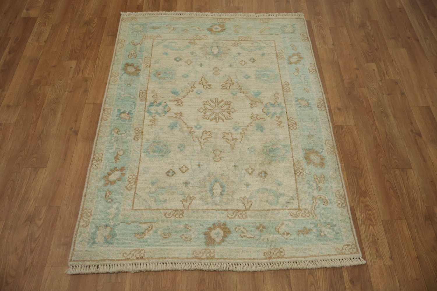 Geometric Wool Oushak Turkish Area Rug 3x4