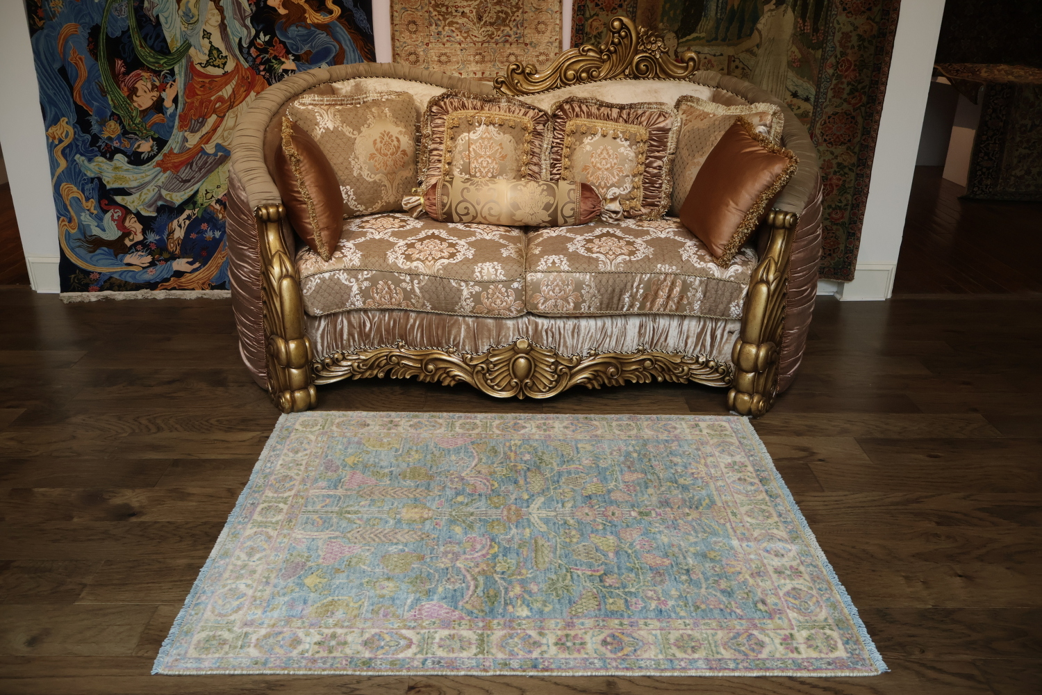 Vegetable Dye Oushak Turkish Area Rug 4x5