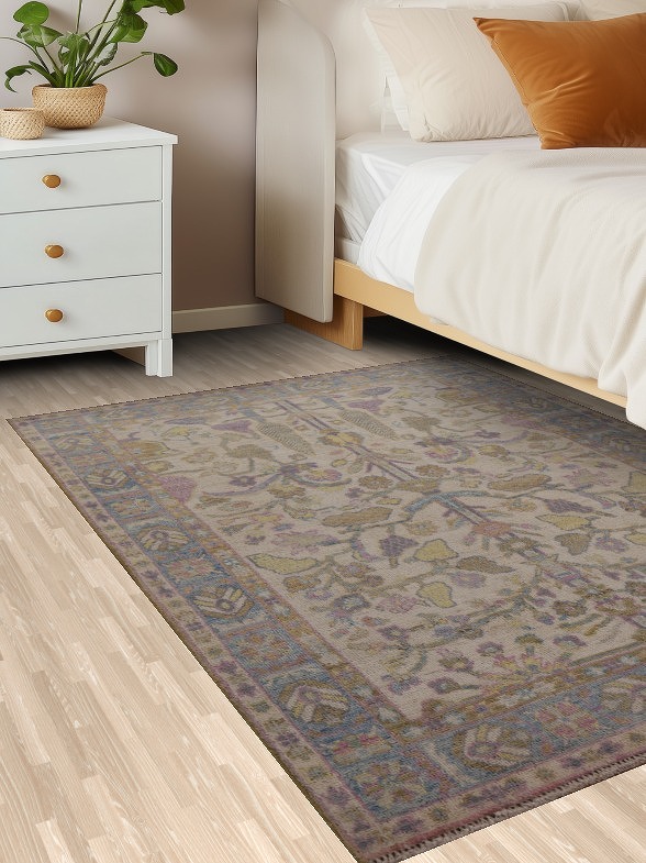 Vegetable Dye Oushak Turkish Area Rug 4x5