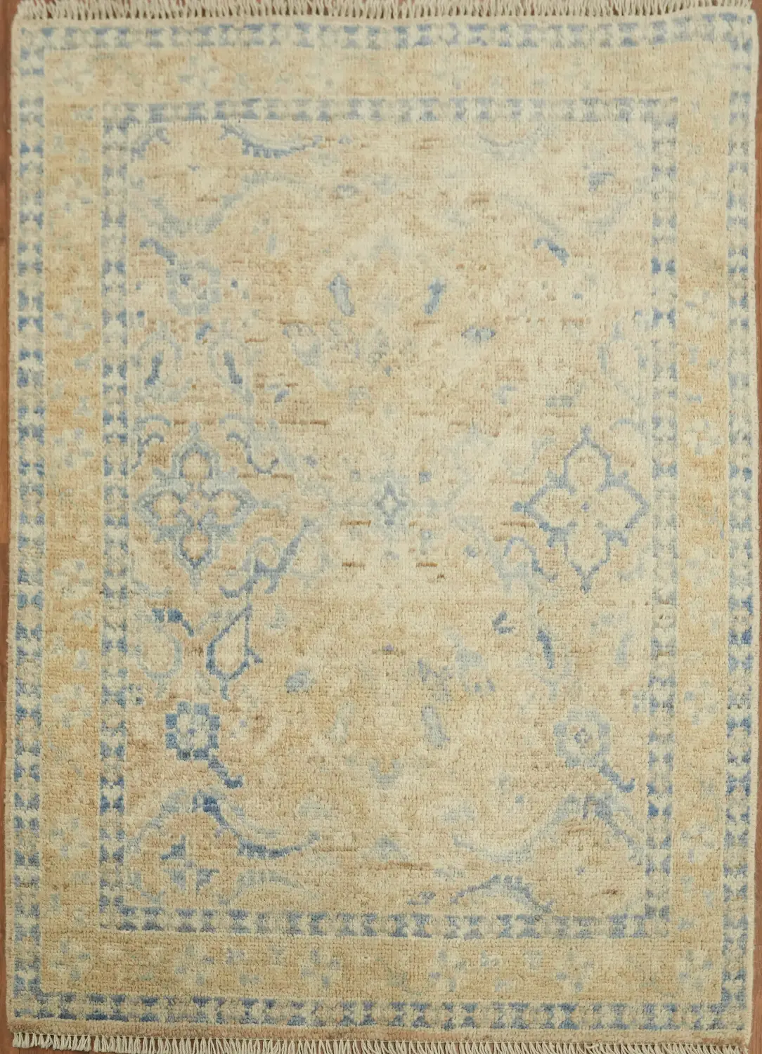 Muted Peach and Blue Oushak Turkish Rug 3x4