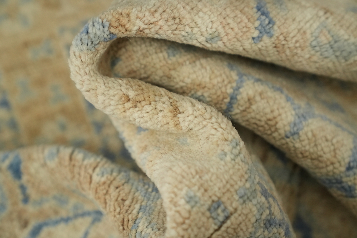 Muted Peach and Blue Oushak Turkish Rug 3x4