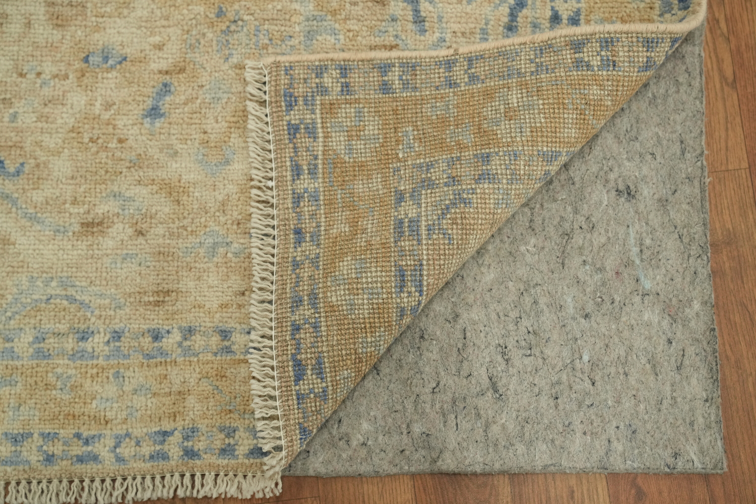 Muted Peach and Blue Oushak Turkish Rug 3x4