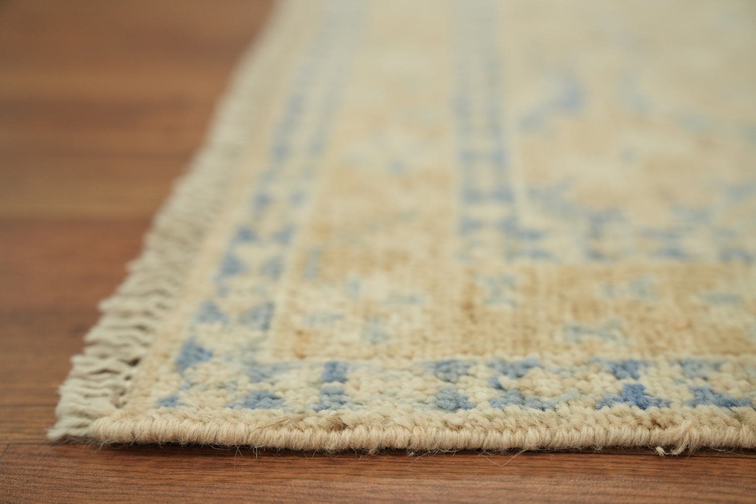 Muted Peach and Blue Oushak Turkish Rug 3x4