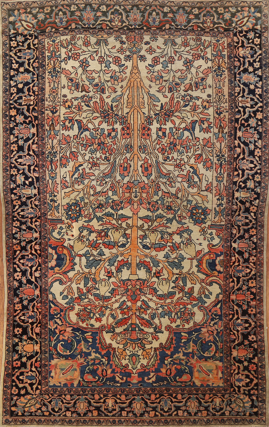 Antique Vegetable Dye Sarouk Farahan Persian Rug 4x6