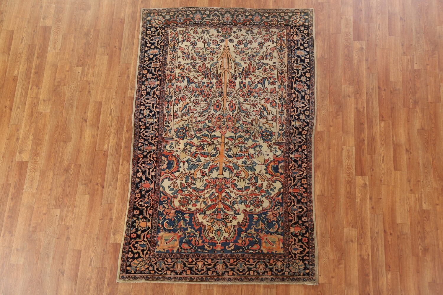 Antique Vegetable Dye Sarouk Farahan Persian Rug 4x6
