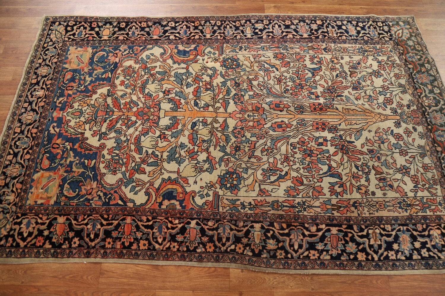Antique Vegetable Dye Sarouk Farahan Persian Rug 4x6