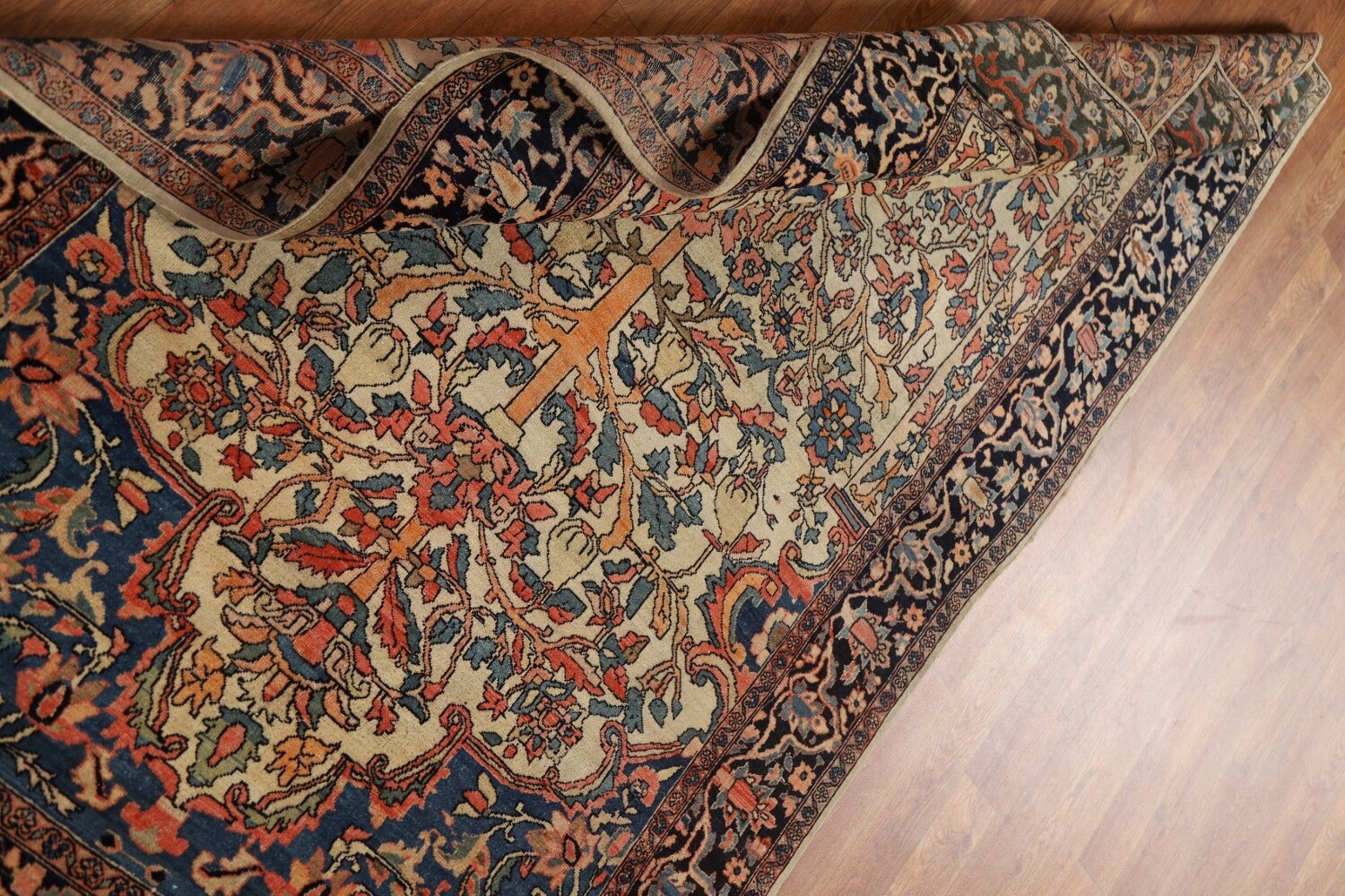 Antique Vegetable Dye Sarouk Farahan Persian Rug 4x6