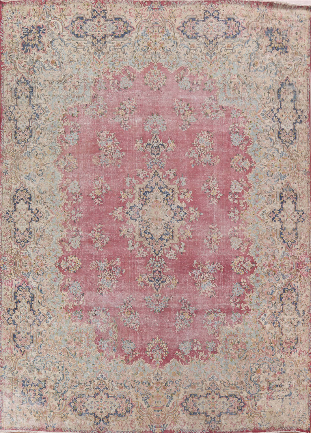 Antique Distressed Kerman Persian Wool Rug 10x12