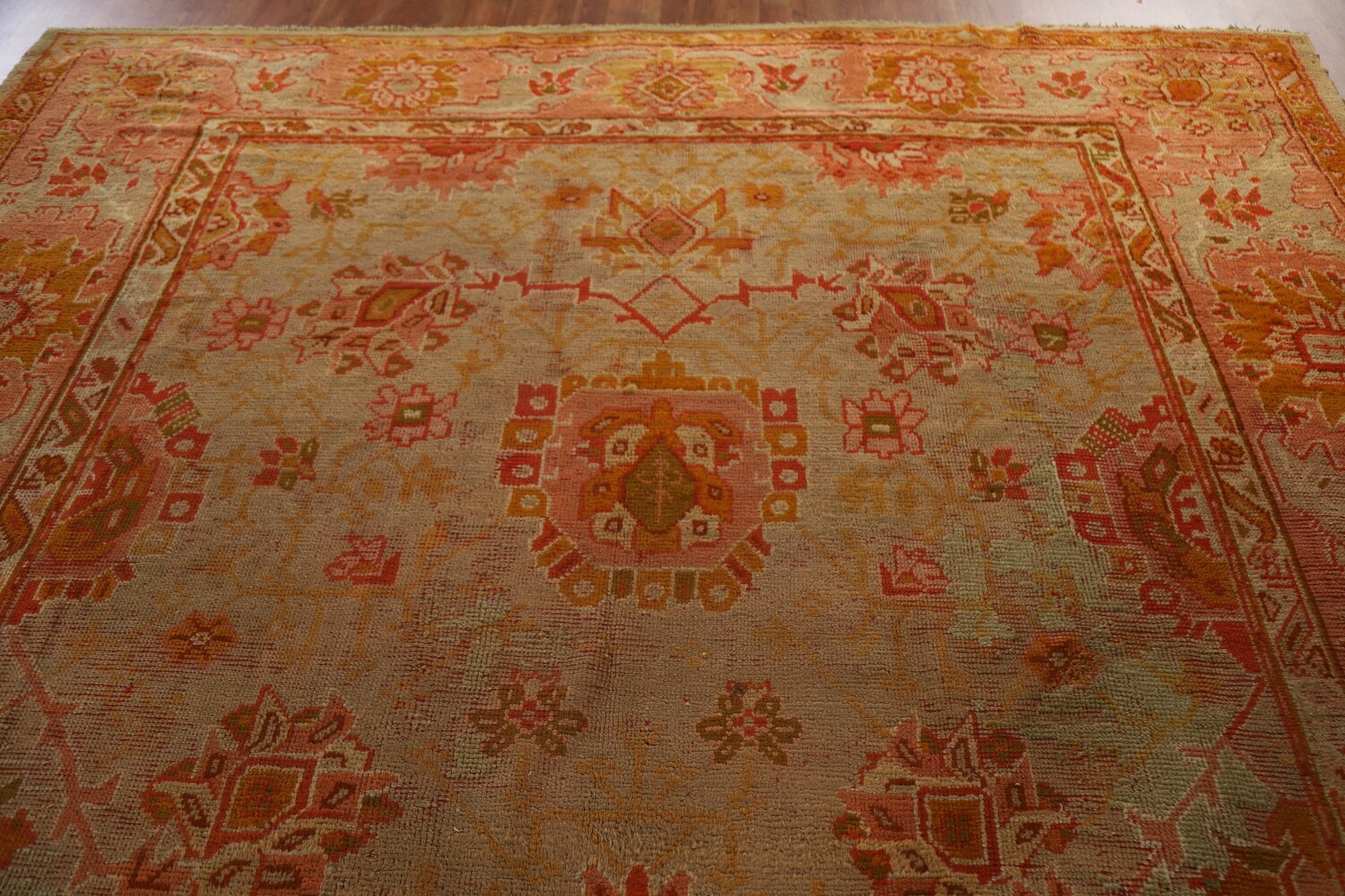 Pre-1900 Antique Vegetable Dye Oushak Turkish Rug 10x17