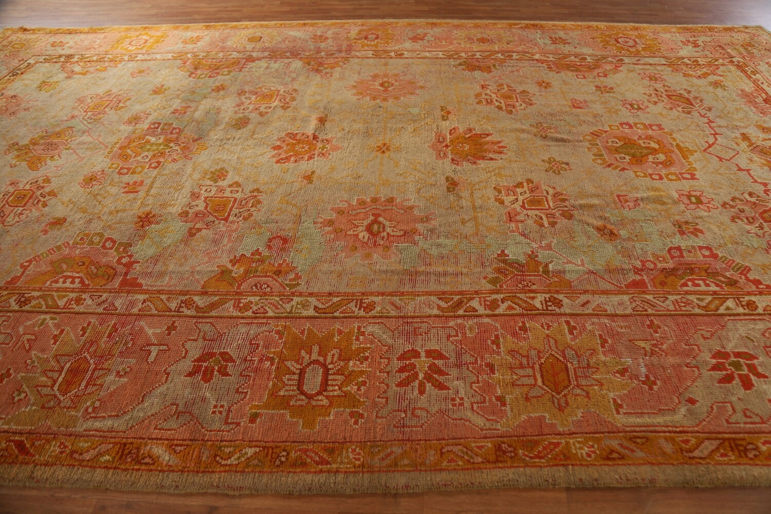 Pre-1900 Antique Vegetable Dye Oushak Turkish Rug 10x17