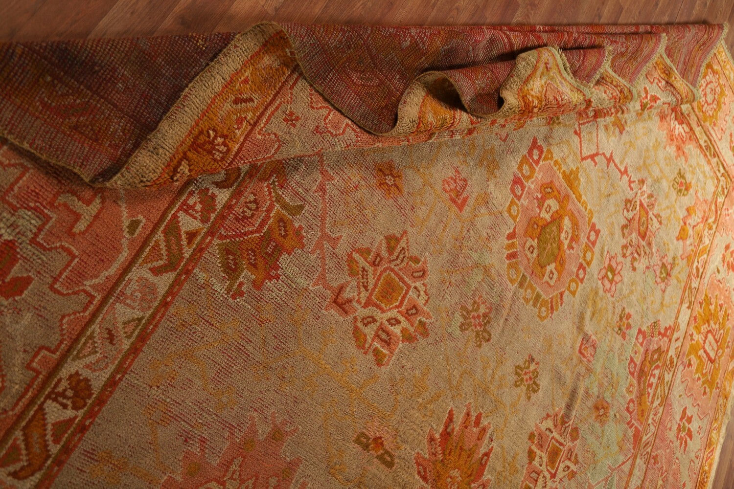 Pre-1900 Antique Vegetable Dye Oushak Turkish Rug 10x17