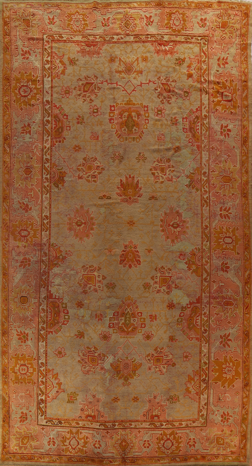 Pre-1900 Antique Vegetable Dye Oushak Turkish Rug 10x17