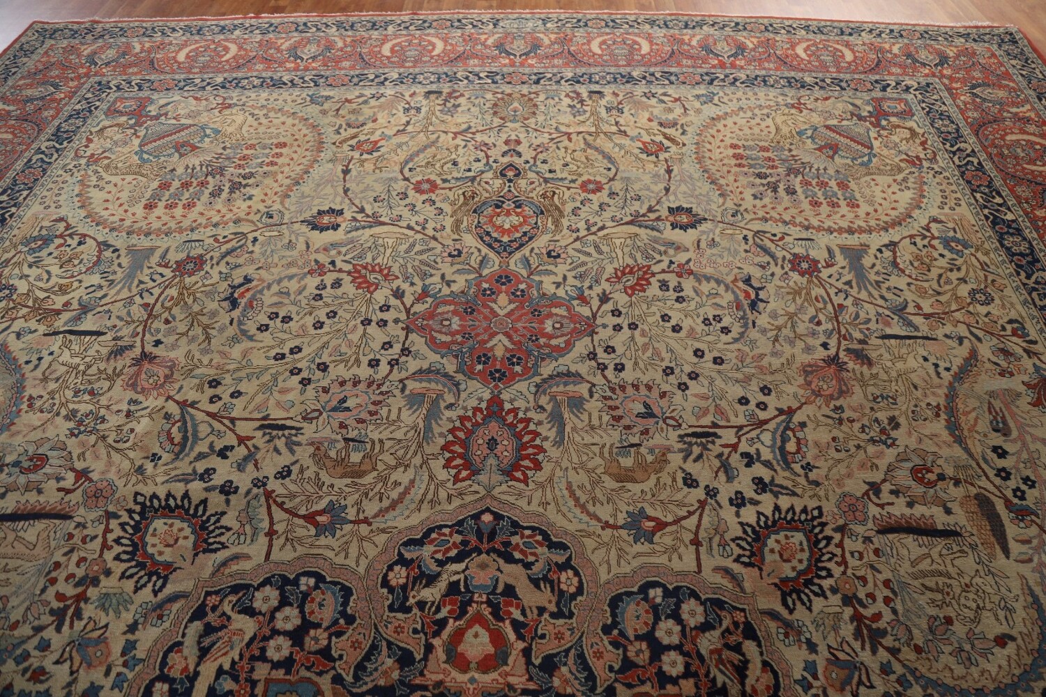 Pre-1900 Antique Vegetable Dye Tabriz Haj Jalili Persian Rug 13x20