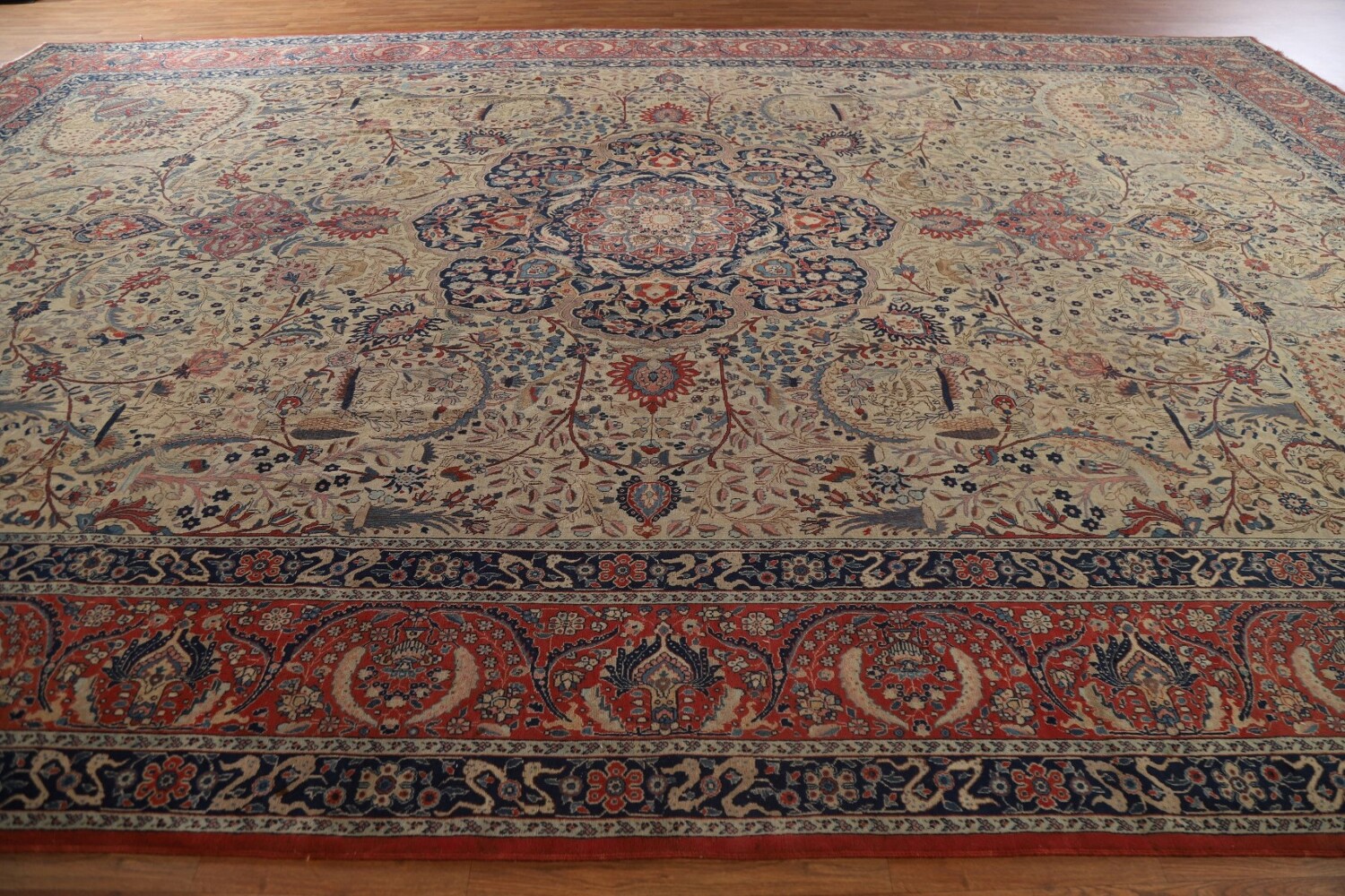 Pre-1900 Antique Vegetable Dye Tabriz Haj Jalili Persian Rug 13x20