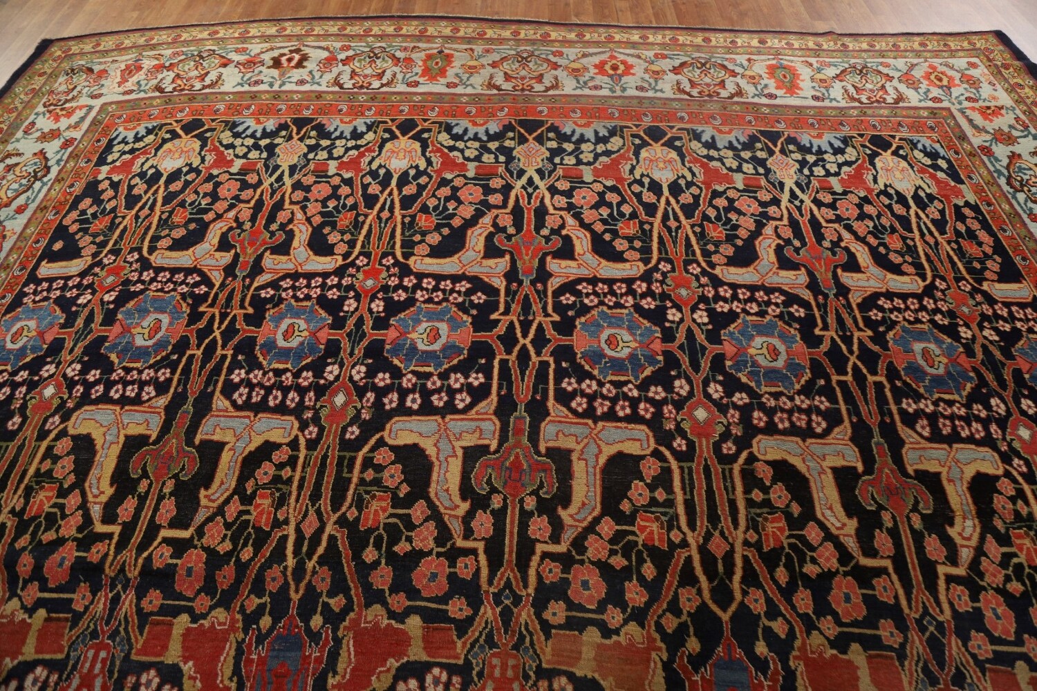 Pre-1900 Antique Vegetable Dye Bidjar Halvaei Persian Rug 12x19