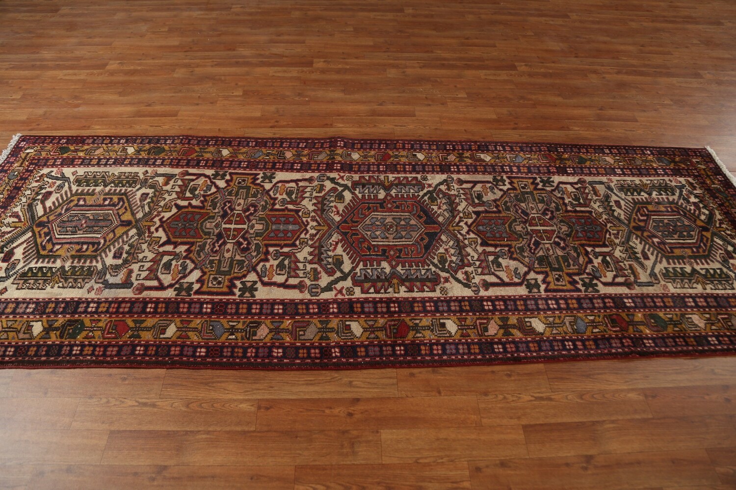 Antique Vegetable Dye Heriz Persian Runner Rug 3x9