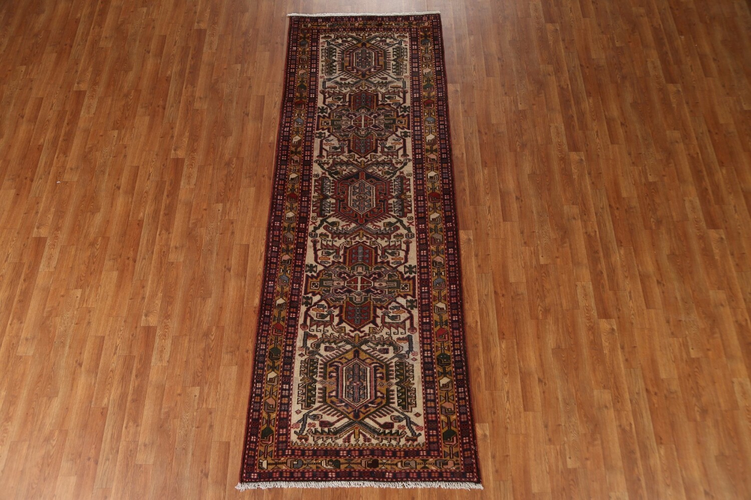 Antique Vegetable Dye Heriz Persian Runner Rug 3x9