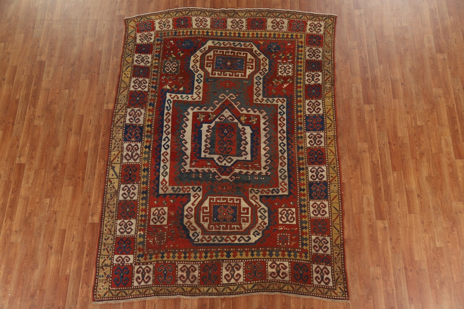 Pre-1900 Antique Vegetable Dye Kazak Persian Area Rug 6x9