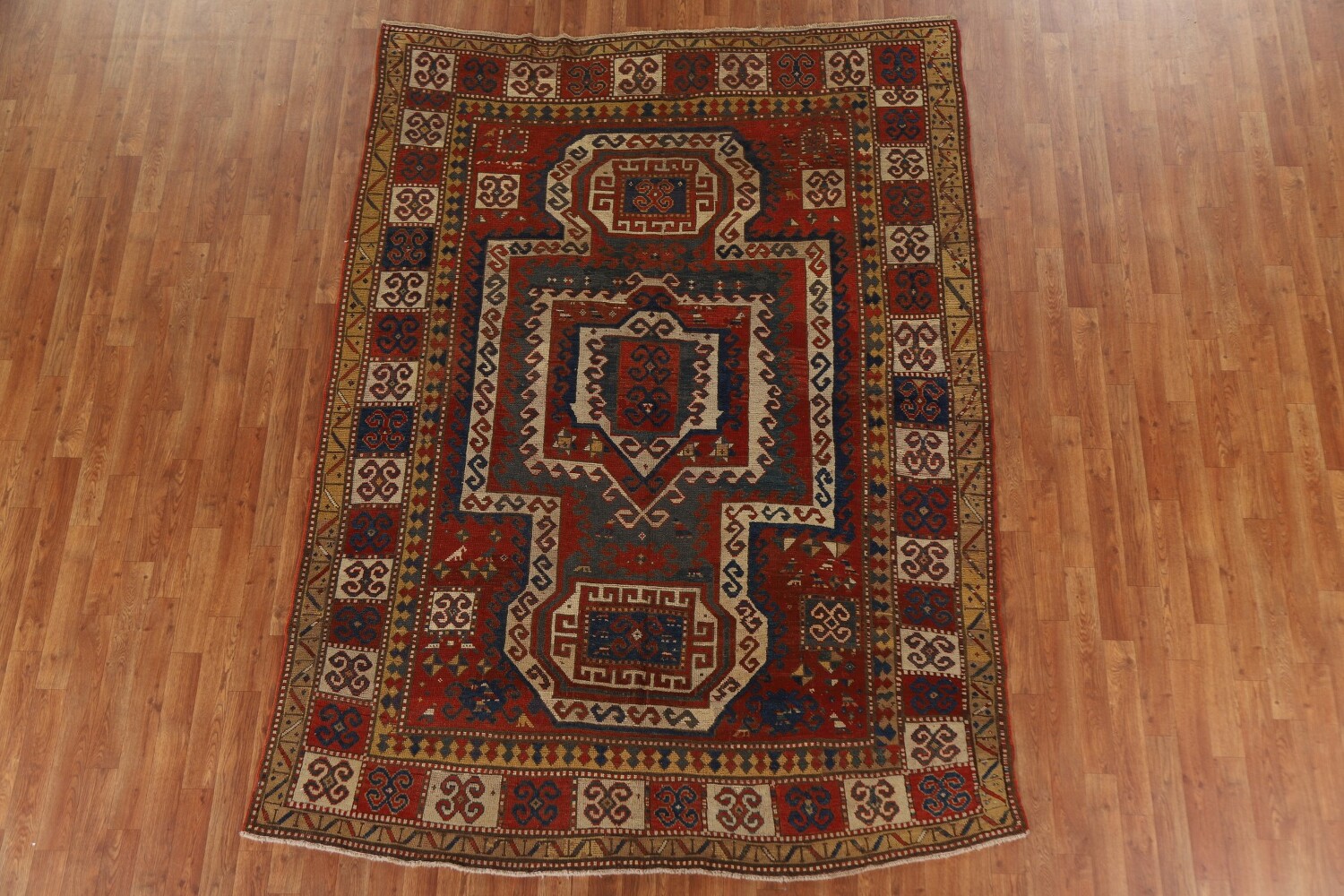 Pre-1900 Antique Vegetable Dye Kazak Persian Area Rug 6x9