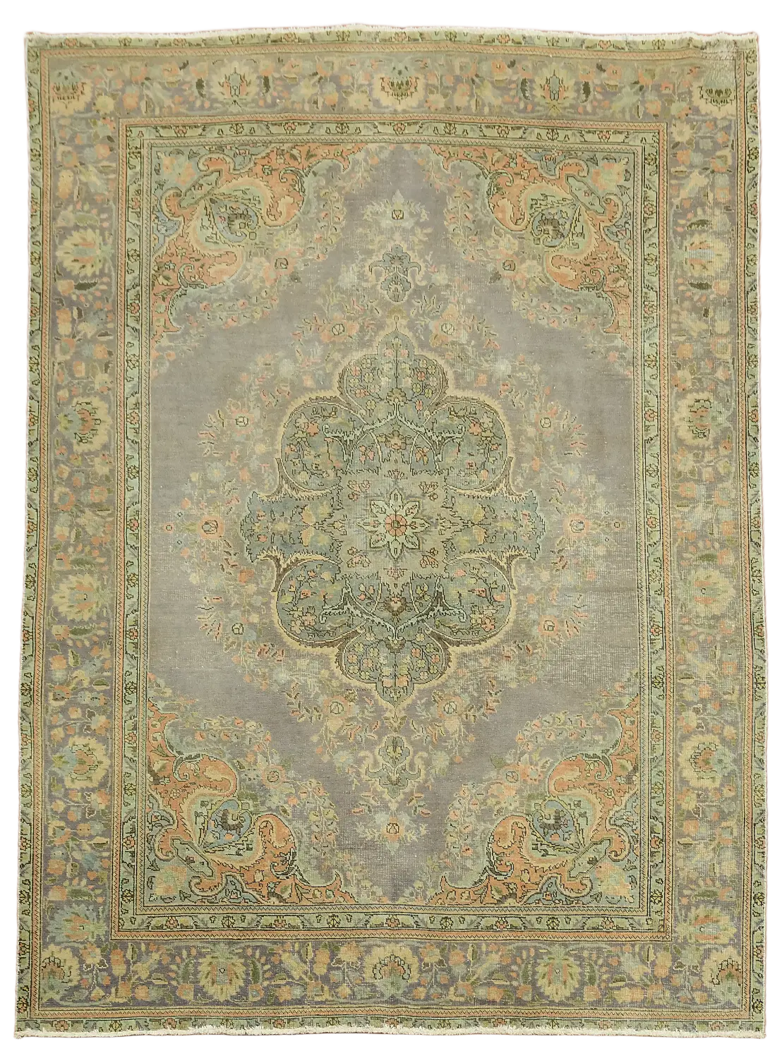 Vintage Grey Lilac Distressed Geometric Tabriz Persian Rug 8'x11'