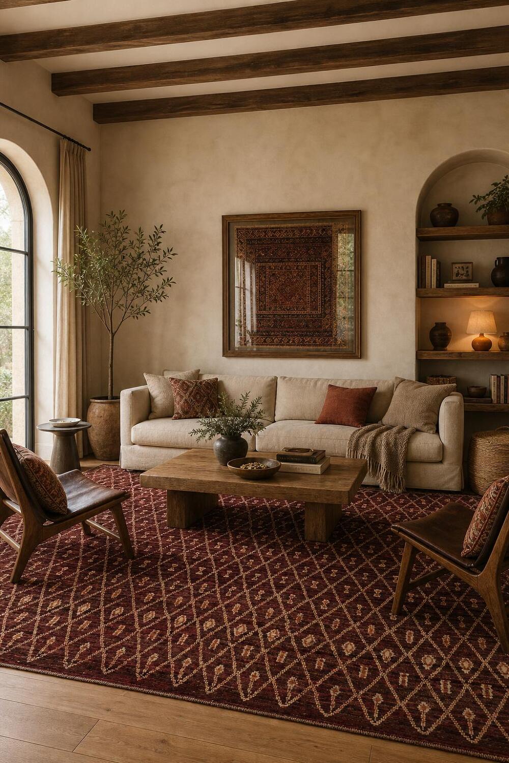 Luxurious Maroon Rug with Intricate Diamond Pattern Details 8'x10'