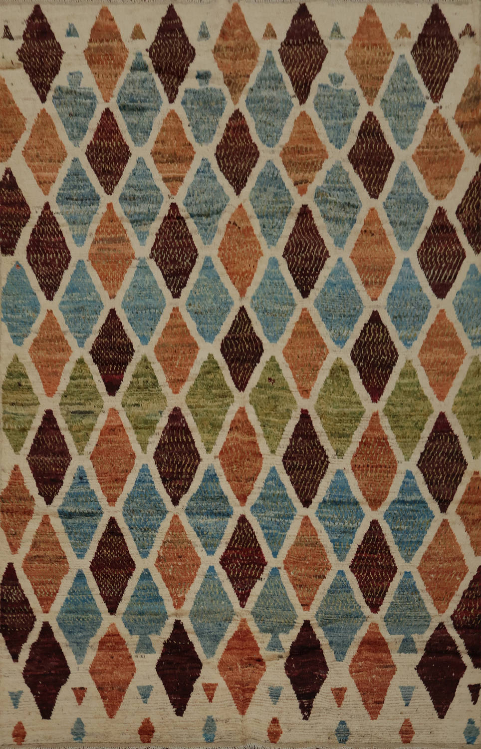 Rustic Diamond Moroccan Area Rug 7x10 in Earthy and Sky Hues