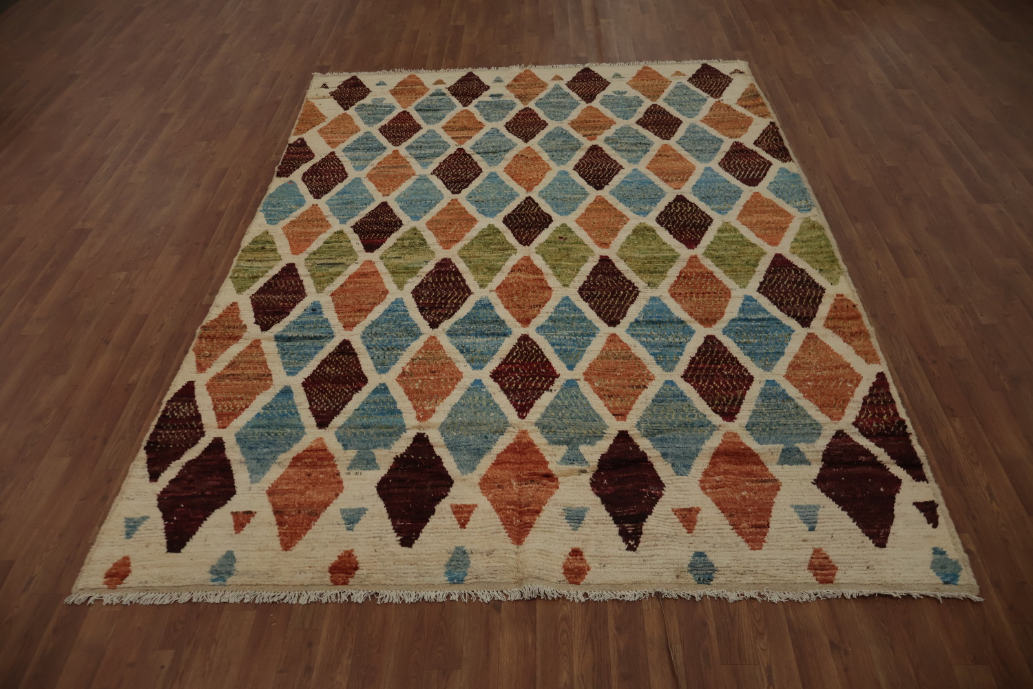 Rustic Diamond Moroccan Area Rug 7x10 in Earthy and Sky Hues