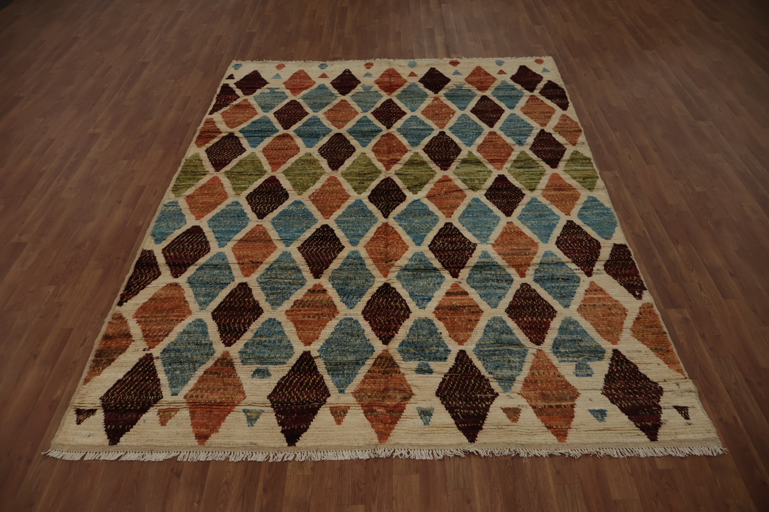 Rustic Diamond Moroccan Area Rug 7x10 in Earthy and Sky Hues