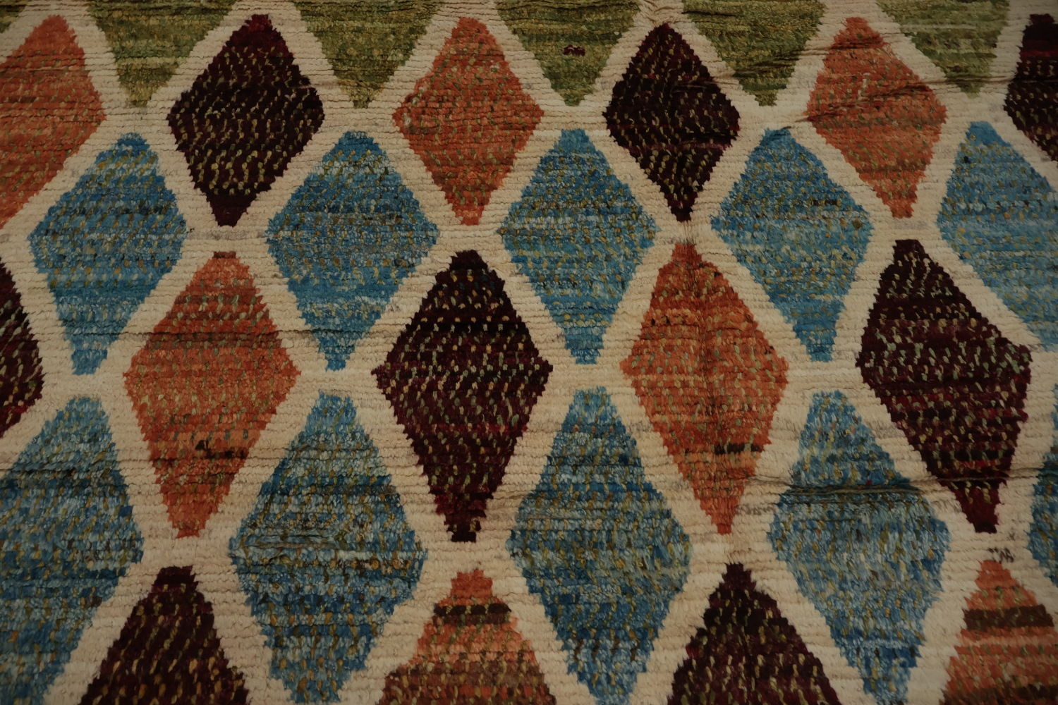 Rustic Diamond Moroccan Area Rug 7x10 in Earthy and Sky Hues