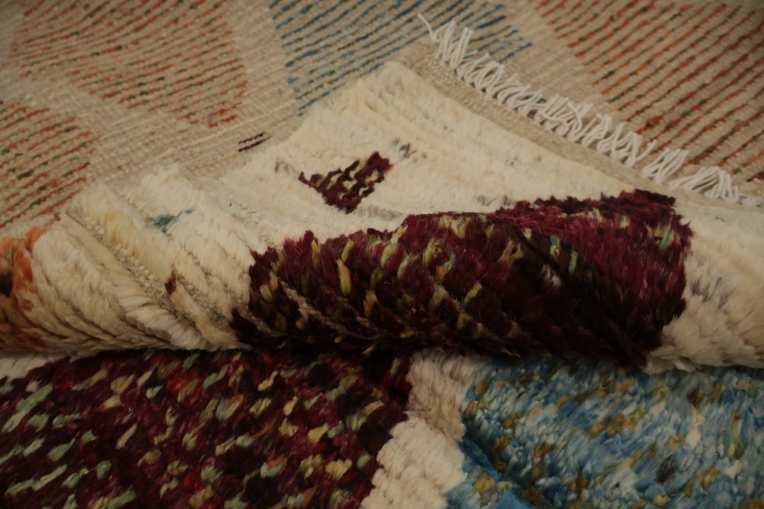 Rustic Diamond Moroccan Area Rug 7x10 in Earthy and Sky Hues