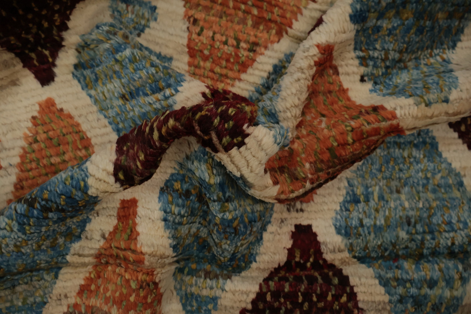 Rustic Diamond Moroccan Area Rug 7x10 in Earthy and Sky Hues