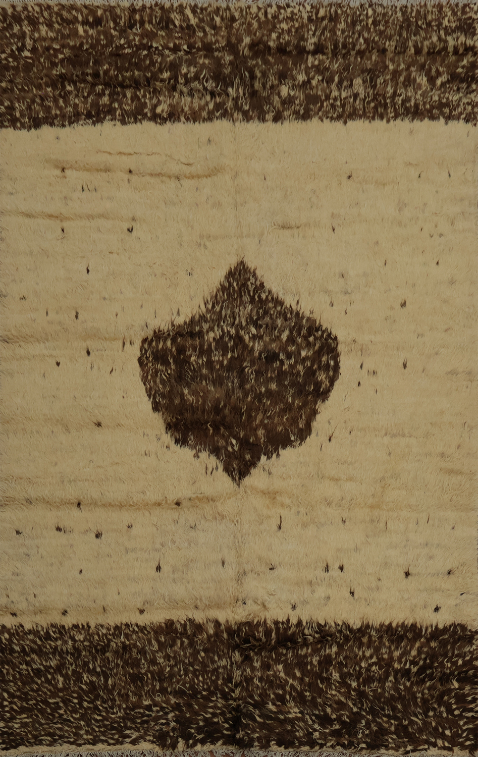 Natural Toned Moroccan Area Rug 7x10 with a Central Diamond Highlight
