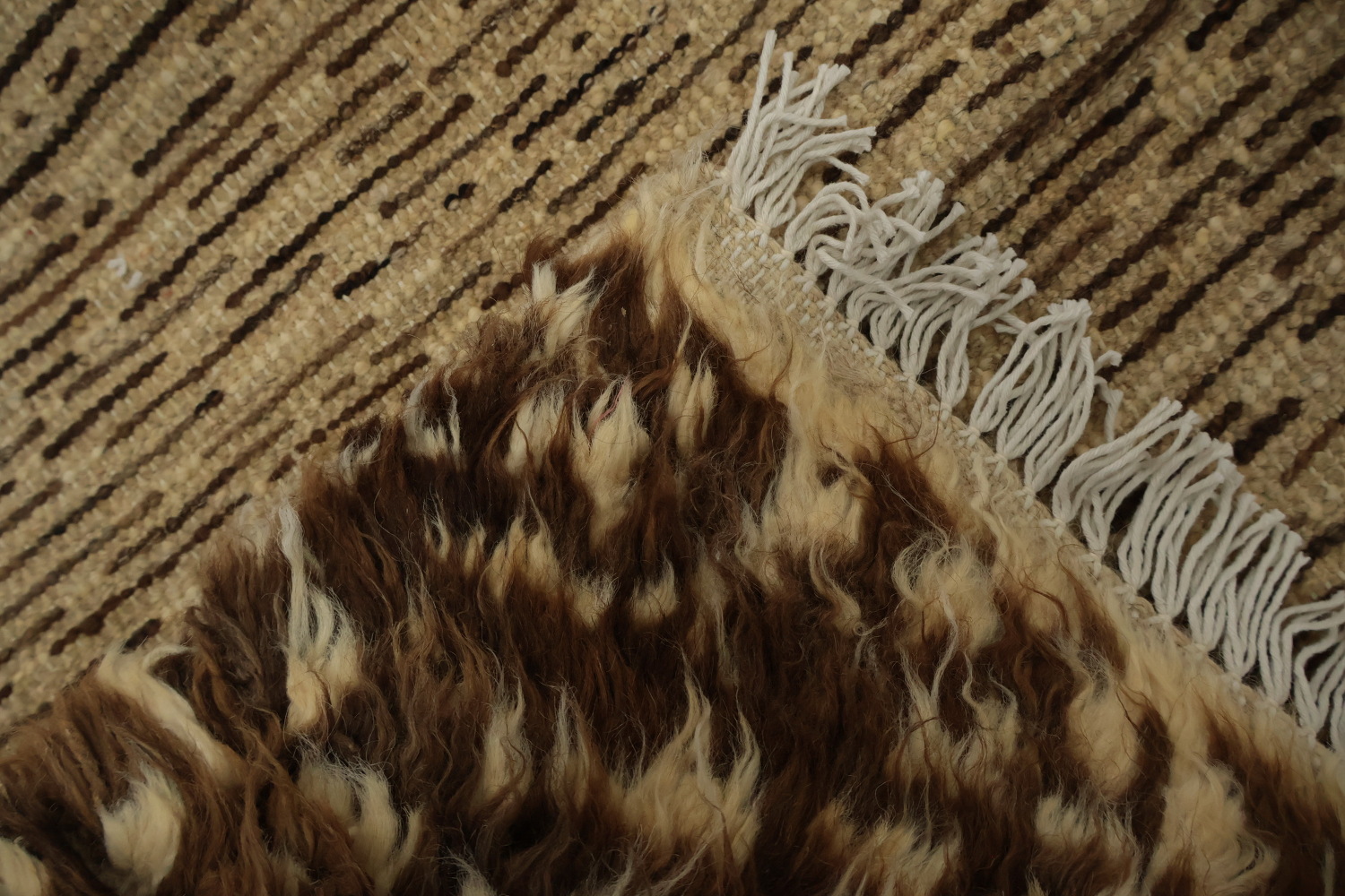 Natural Toned Moroccan Area Rug 7x10 with a Central Diamond Highlight