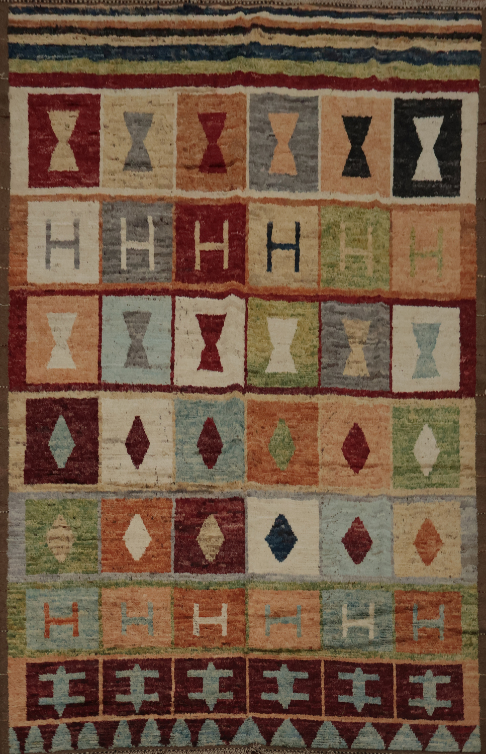 Artistic Moroccan Large Area Rug 9x12 with Unique Block Patterns