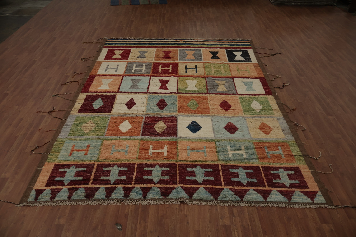 Artistic Moroccan Large Area Rug 9x12 with Unique Block Patterns