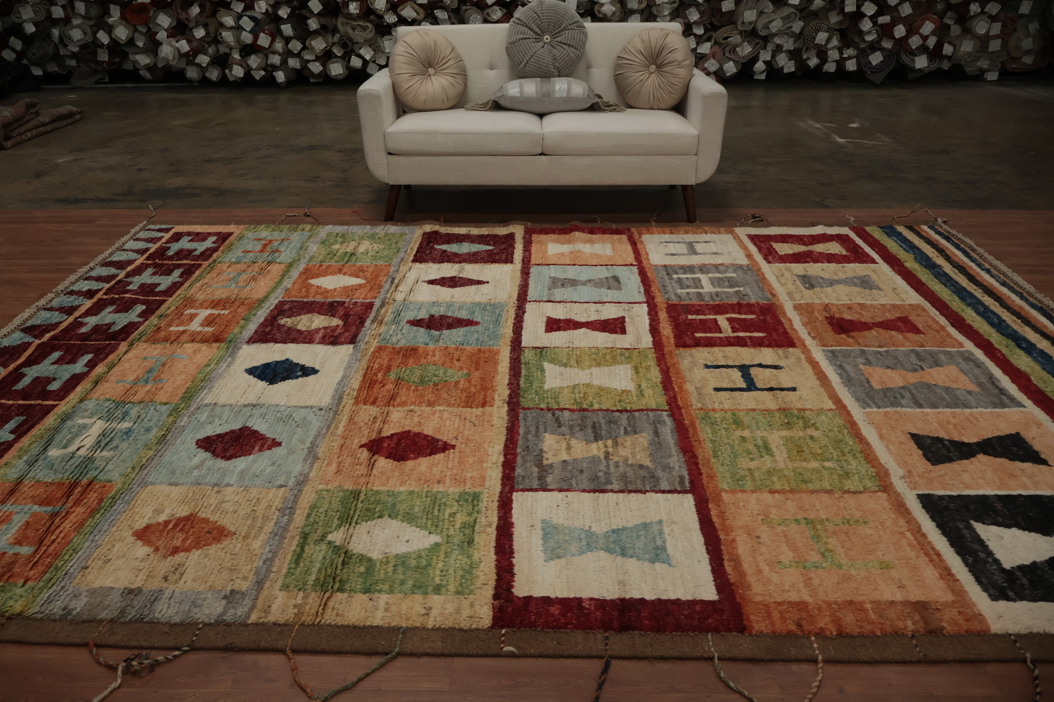 Artistic Moroccan Large Area Rug 9x12 with Unique Block Patterns