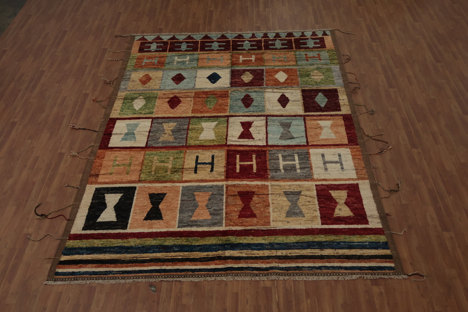 Artistic Moroccan Large Area Rug 9x12 with Unique Block Patterns