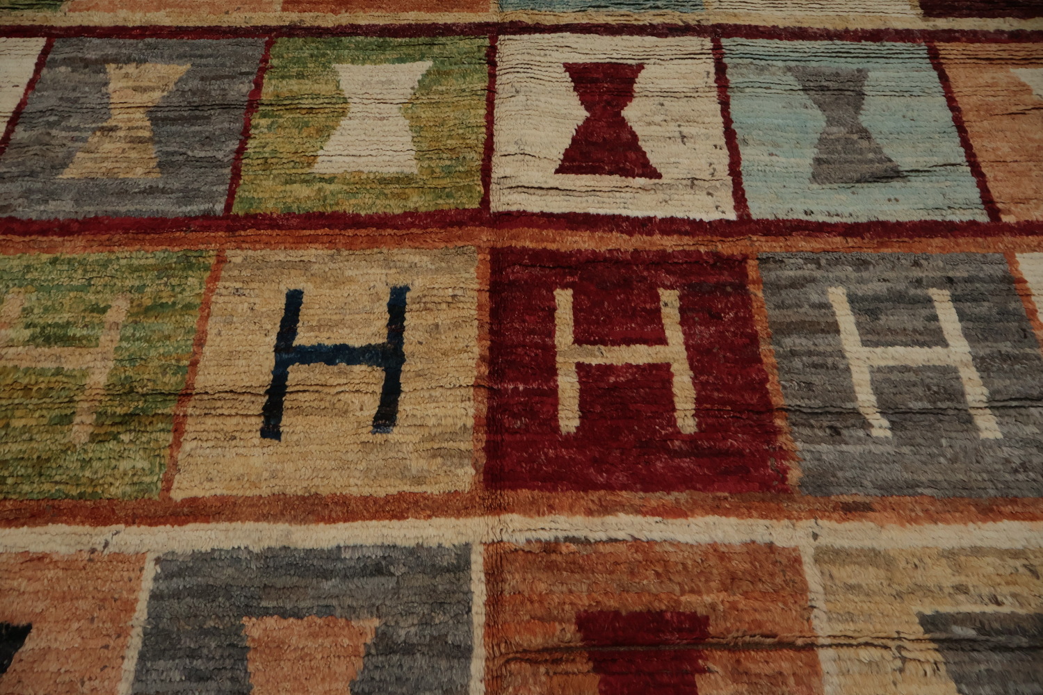Artistic Moroccan Large Area Rug 9x12 with Unique Block Patterns