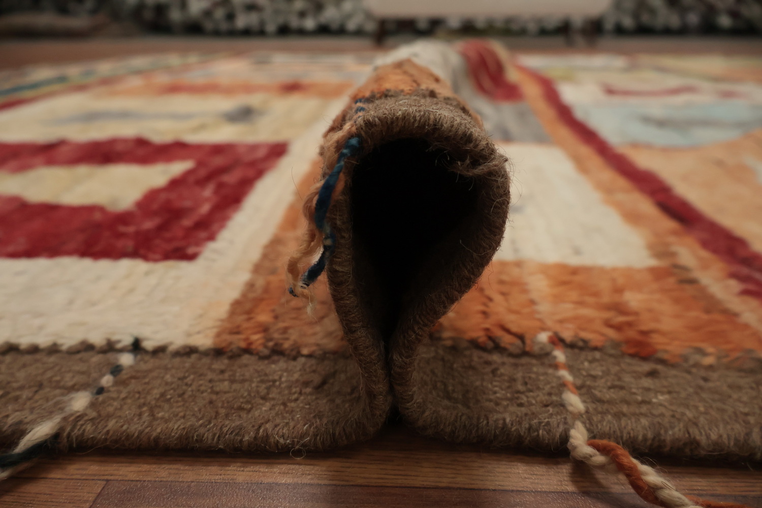 Artistic Moroccan Large Area Rug 9x12 with Unique Block Patterns