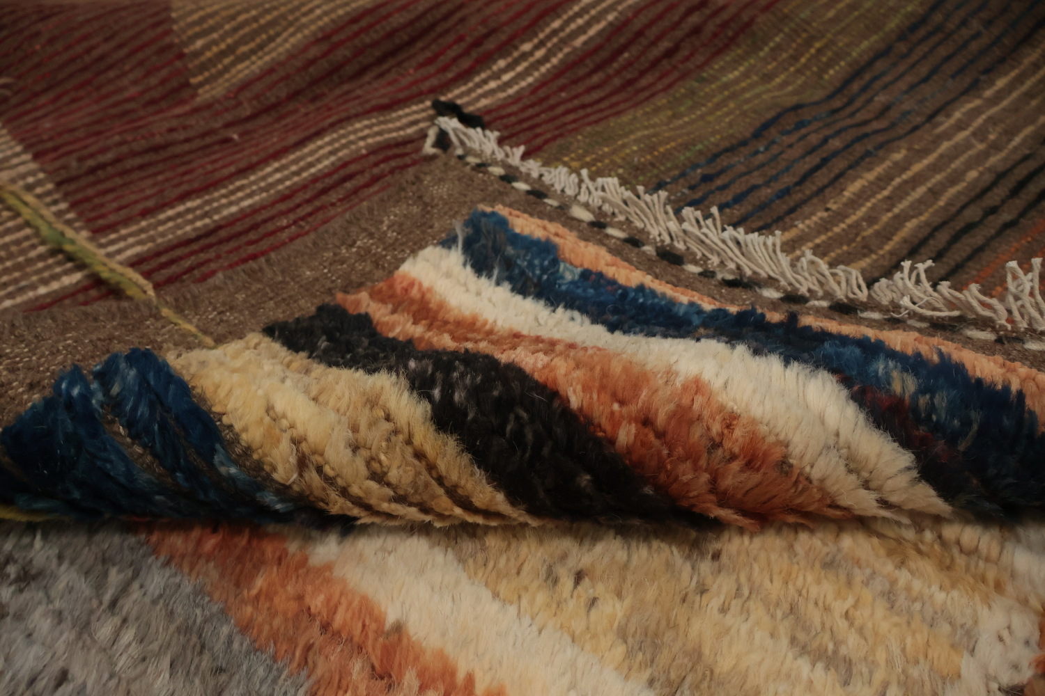 Artistic Moroccan Large Area Rug 9x12 with Unique Block Patterns