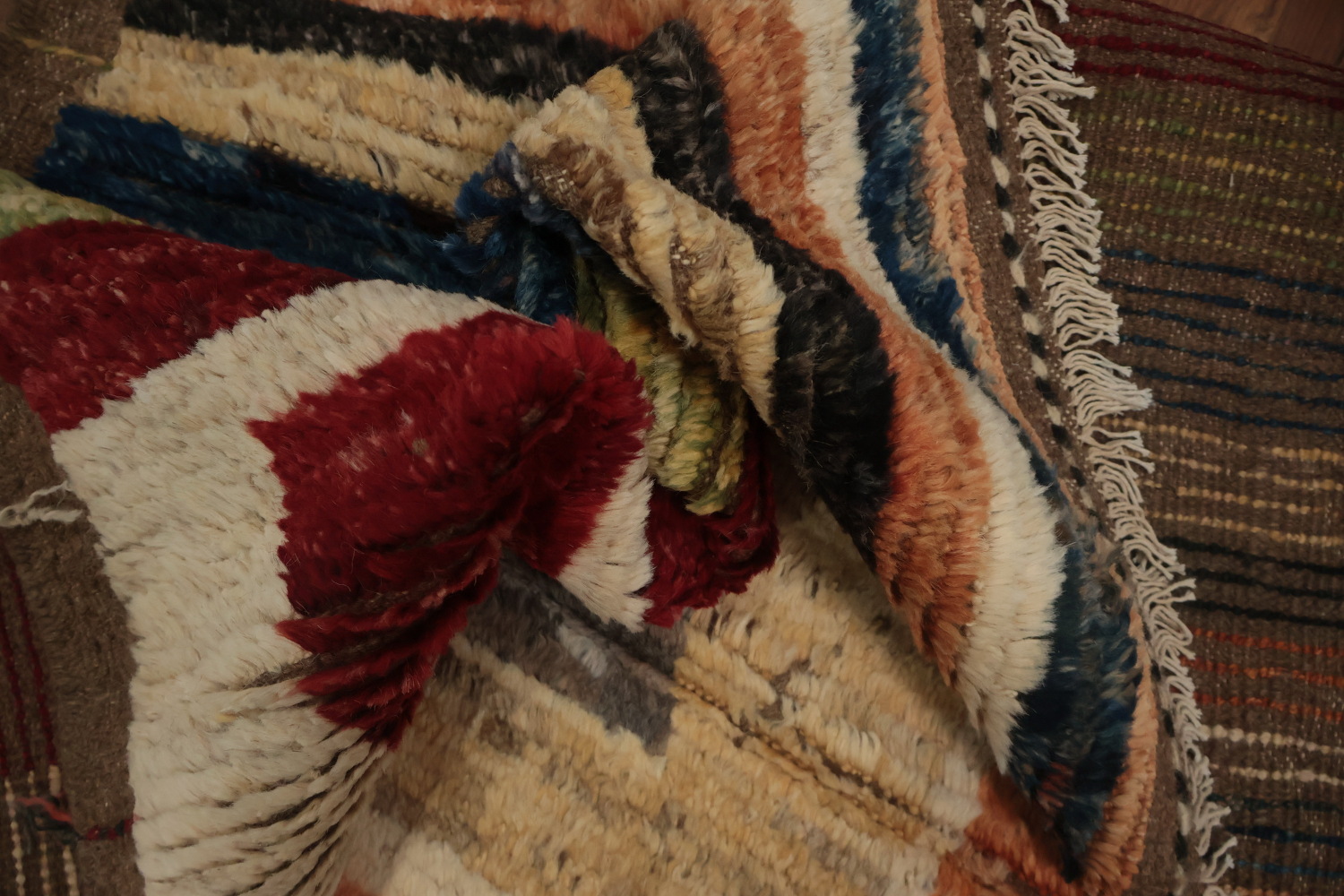 Artistic Moroccan Large Area Rug 9x12 with Unique Block Patterns