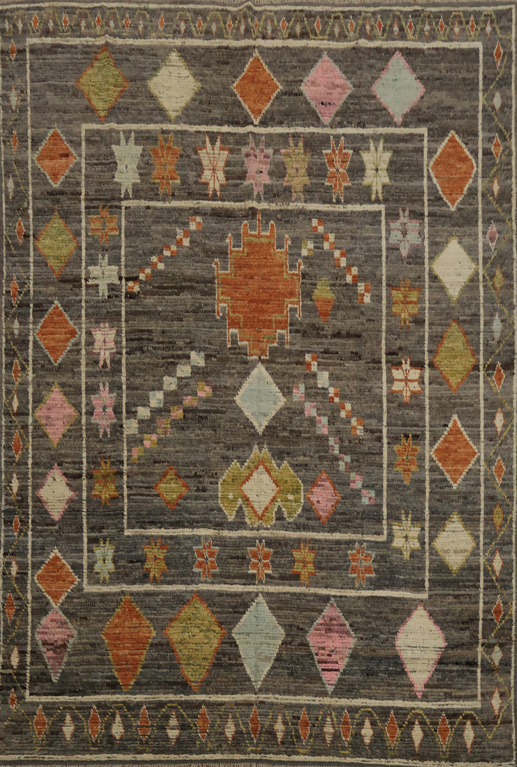 Rustic Moroccan Area Rug 10x12 with Vibrant Geometric Shapes