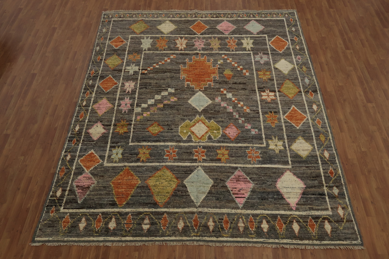 Rustic Moroccan Area Rug 10x12 with Vibrant Geometric Shapes