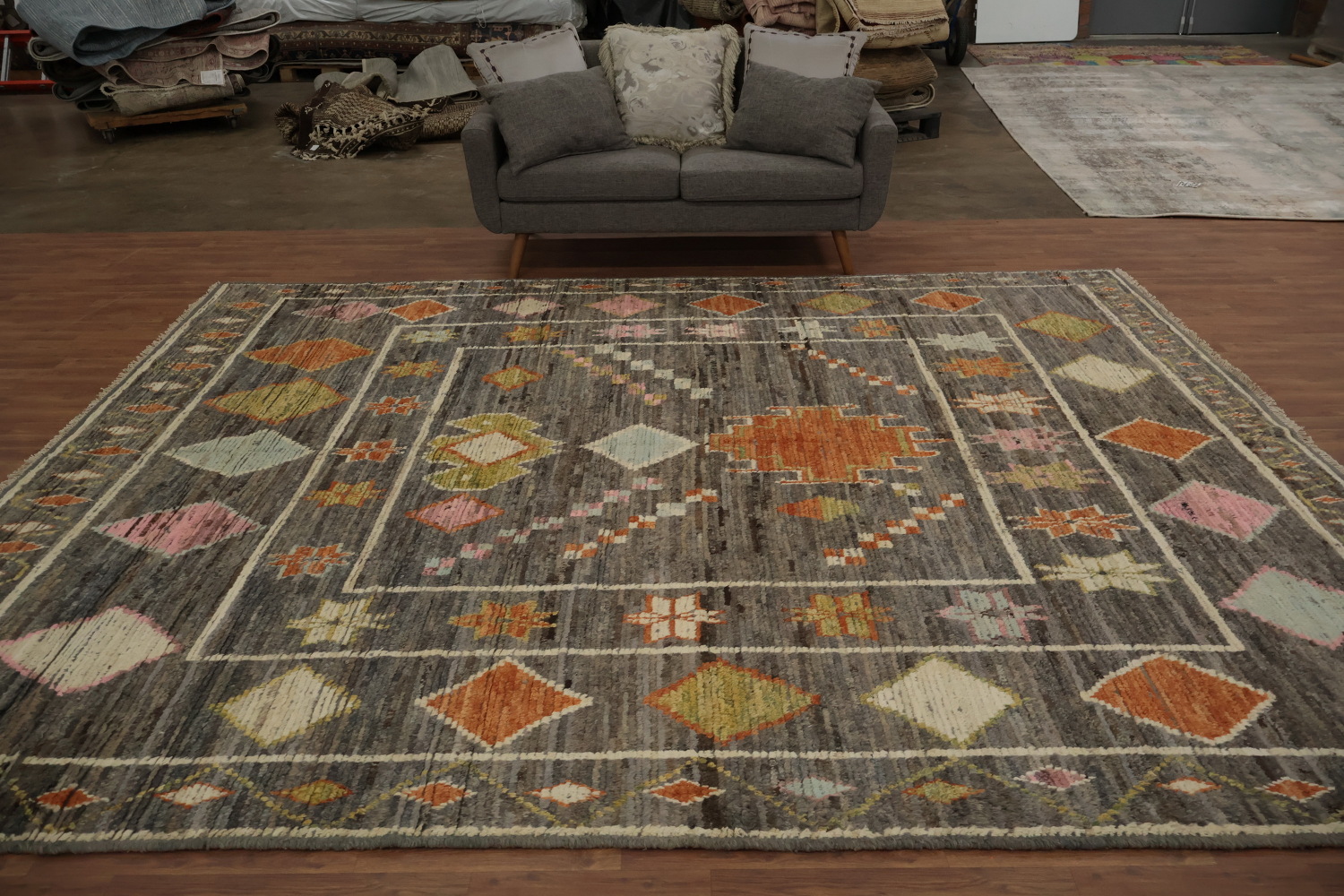 Rustic Moroccan Area Rug 10x12 with Vibrant Geometric Shapes