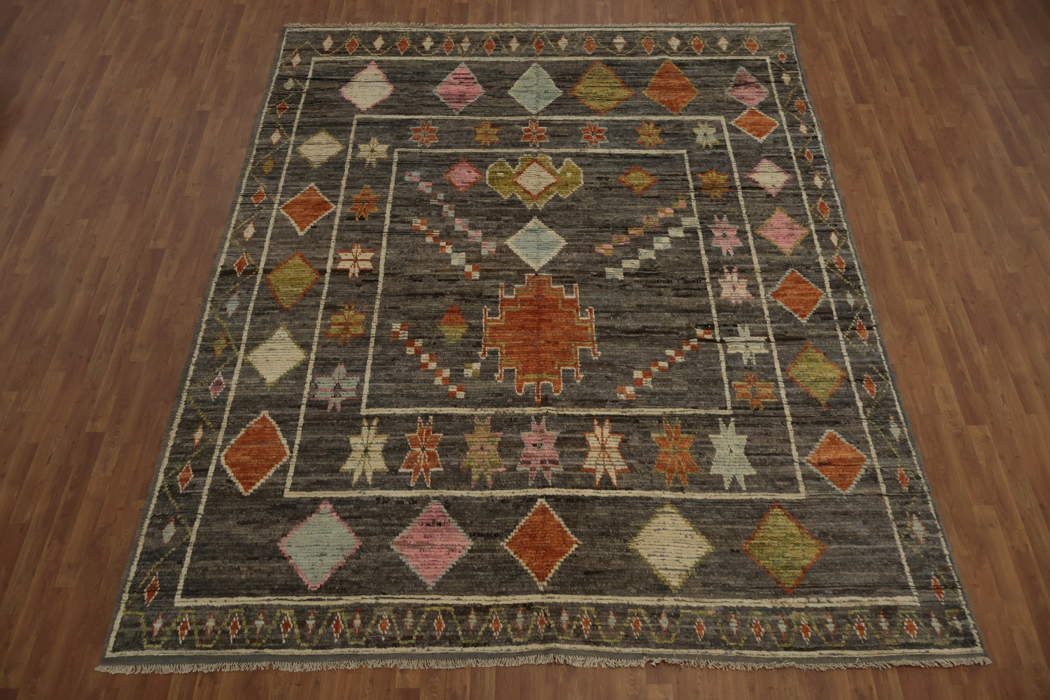 Rustic Moroccan Area Rug 10x12 with Vibrant Geometric Shapes