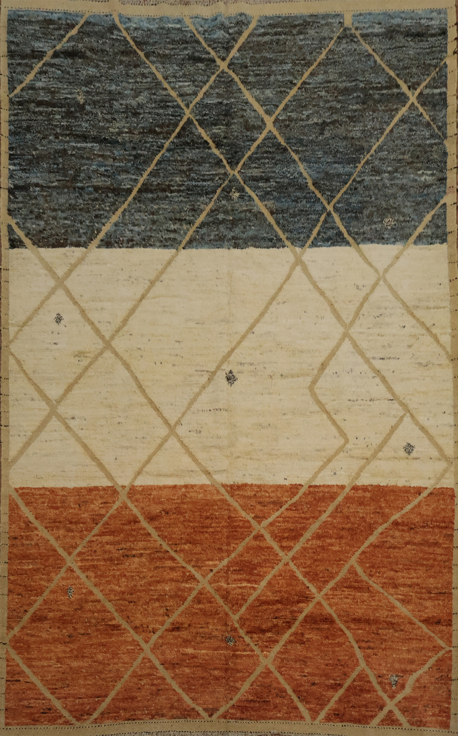 Three-Tone Moroccan Large Area Rug 10x14 with Elegant Crisscross Design